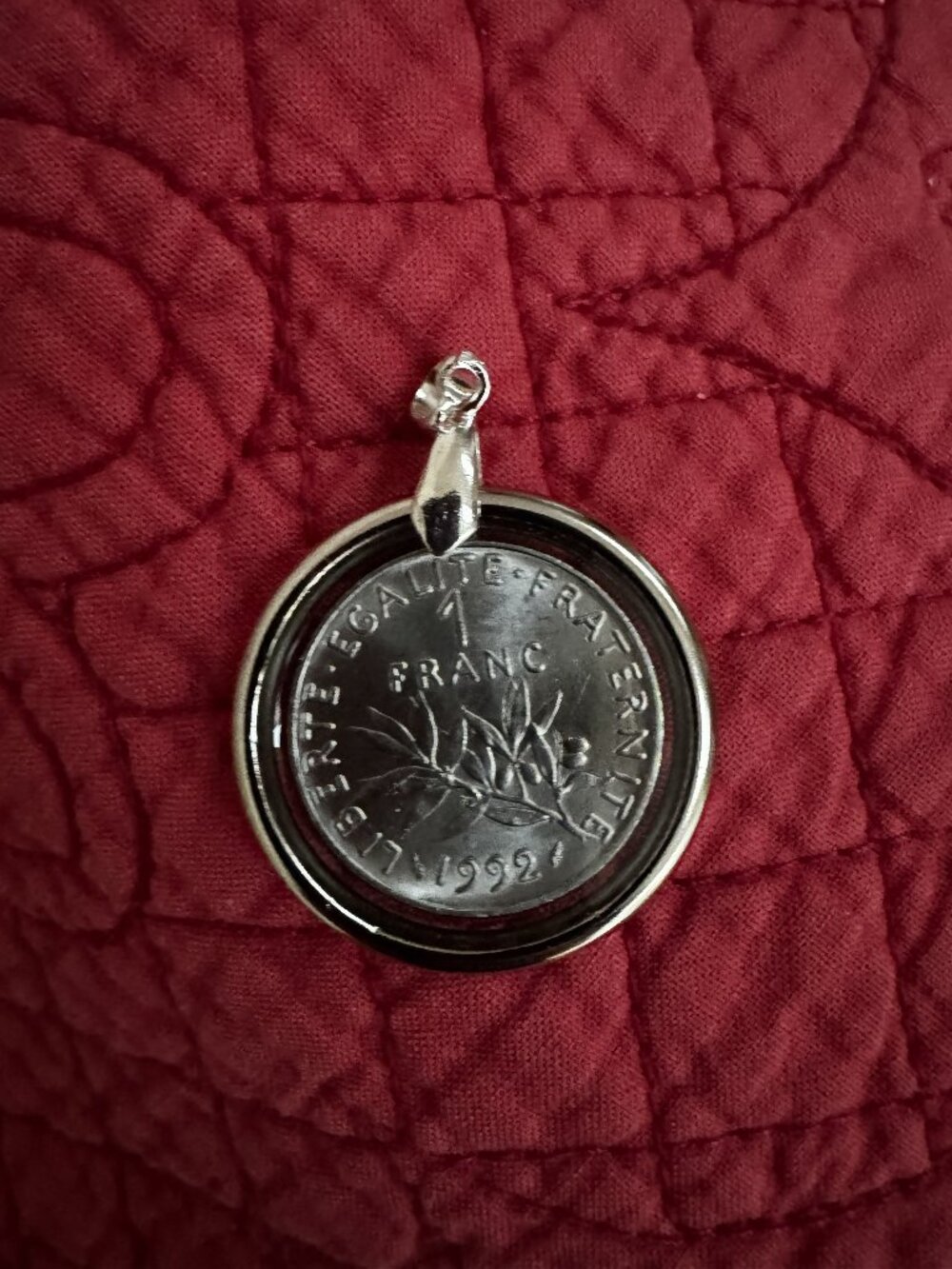 1962 French 1 Franc Sower Vintage Coin Resin Pendant Necklace